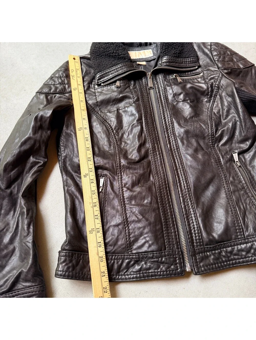 Michael Kors Women’s M Genuine Leather Moto Jacket Faux Sherpa Collar